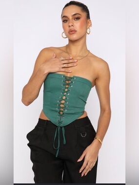 White Fox Strapless Lace Up Denim Corset Top